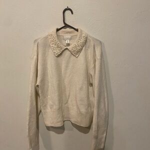 H&M Cream Sweater with Embellished Collar
